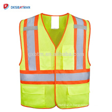 High Visibility 100% Polyester Mesh Heavy Duty Safety Vest Neon Yellow Reflective Traffic Work Waistcoat Multi Pockets